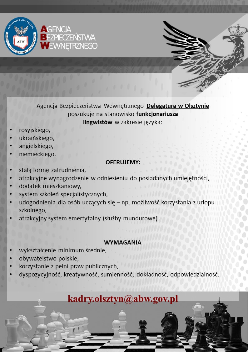 Oferta pracy w Agencji Bezpieczeństwa Wewnętrznego